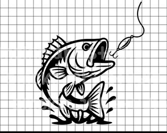 Large Mouth Bass Fish Cutting File Outdoor Fishing Dad Cricut Silhouette Cameo SVG PNG Dxf Hook Bait Line Vinyl Decal Hook Cut Bass Fishing