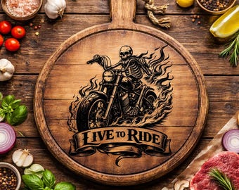 Fichier de coupe Live To Ride SVG PNG DXF Motard tête de mort fichier squelette équitation moto flammes hors-la-loi motard chemise graphique gravure laser fichiers par sublimation