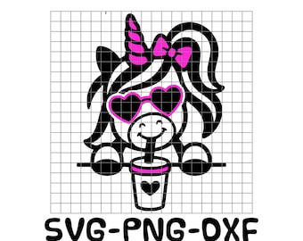 Unicorn Svg | Cute Peeking Unicorn Decal SVG PNG DXF | Heart Sunglasses Unicorn | Sipping Drink | Cricut Silhouette Cut File