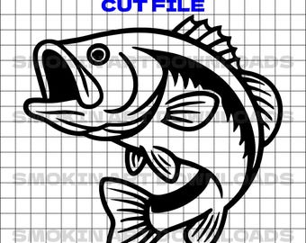 Large Mouth Bass Fish Cutting File Outdoor Fishing Dad Cricut Silhouette Cameo Layered SVG PNG Dxf Hook Bait Line Vinyl Decal Hook Cut