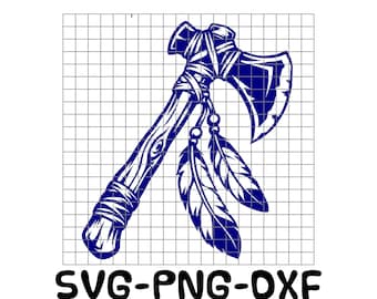 Tomahawk SVG DXF PNG | Native American Inspired Axe Design | Tribal Tomahawk Silhouette | Cricut Cut File | Laser Engraving Clipart