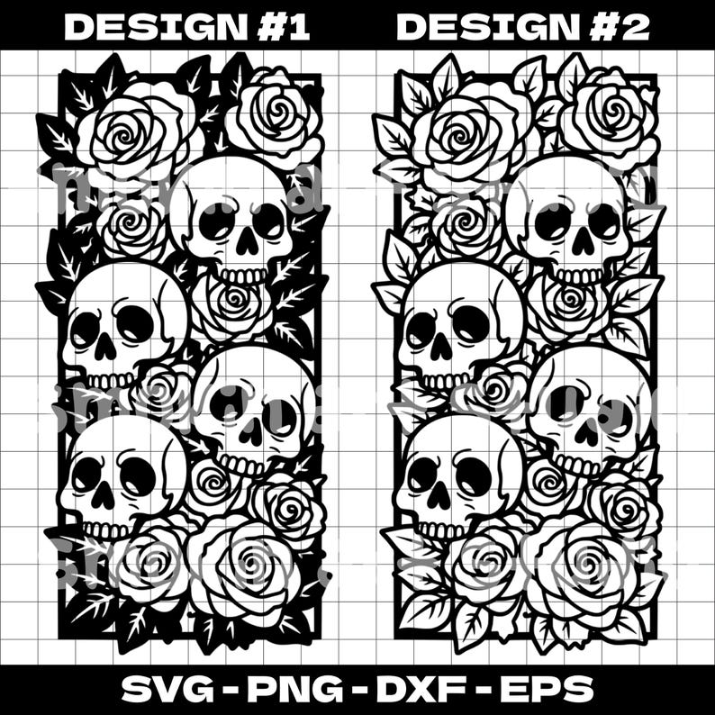 Skulls and Roses Vertical SVG Cut File | Gothic Floral Skull Design | 2 ...