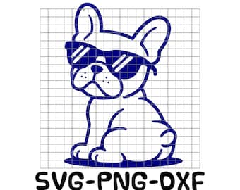 French Bulldog Svg| Cool Frenchie With Sunglasses SVG PNG DXF  | Funny Dog Decal | Cricut Cut File | Laser Engraving Design