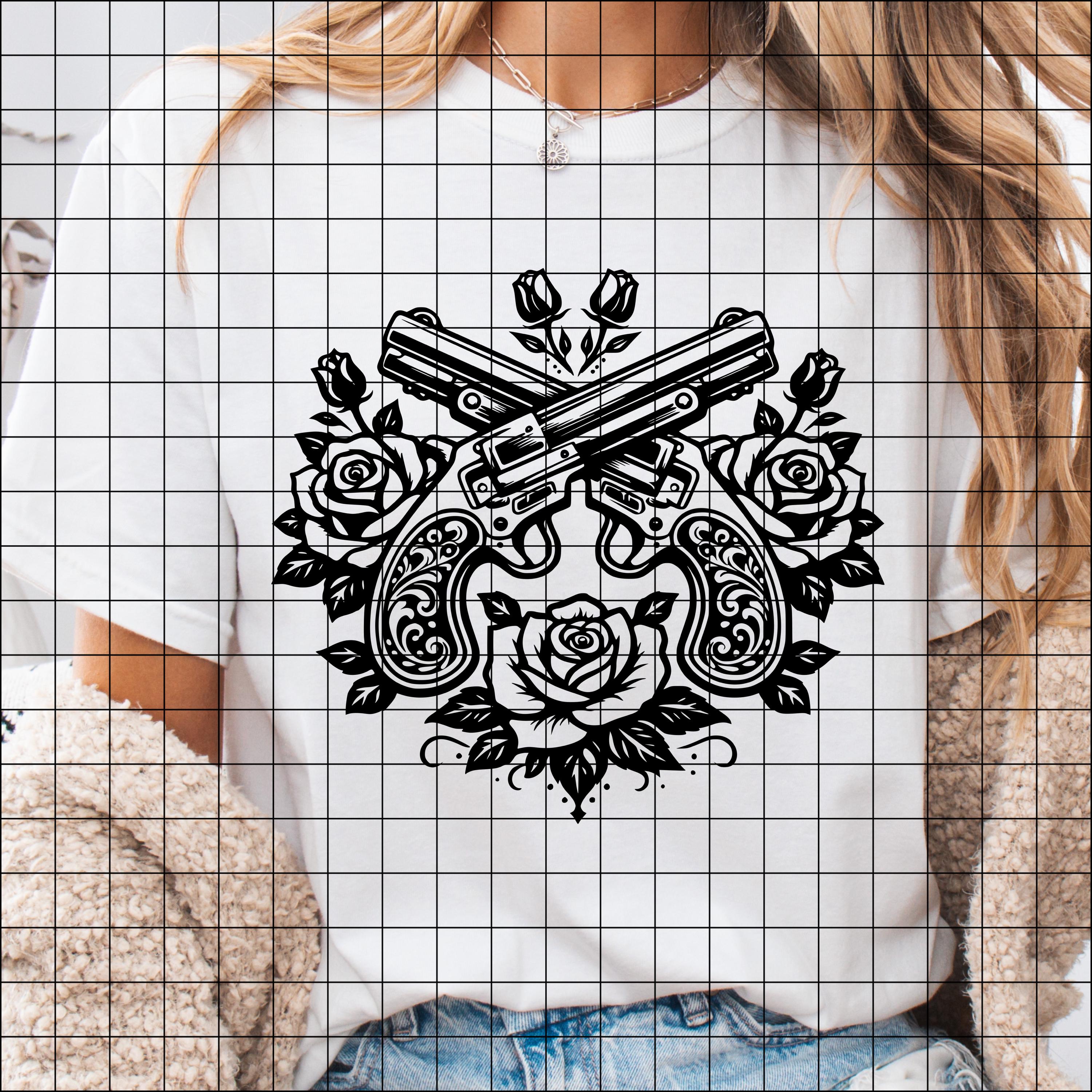Crossed Revolvers Roses SVG DXF PNG Guns and Roses Svg Western Guns ...