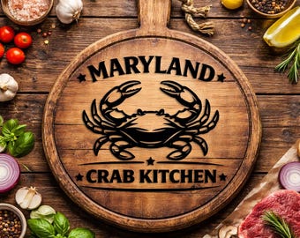 Maryland Crab Kitchen Svg | Blue Crab Cut File | Crab House Restaurant Sign | Ocean City MD Decor | Laser Engraving Cutting Board PNG DXF