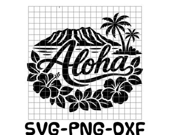 Aloha Diamond Head SVG PNG | Hawaii Decal File | Island Spirit Cut File | Vinyl Cricut Silhouette | Tropical Mountain Sunset Design