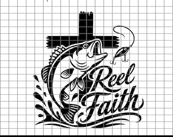 Reel Faith SVG PNG DXF | Christian Fishing | Largemouth Bass Fish Wood Cross Design | Faith Fishing Decal | Cricut Cut File | Sublimation