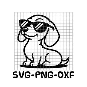 Coole teckel met zonnebril Svg PNG DXF | Funny Wiener Dog Cricut & Silhouette gesneden bestand | Mylar-sjabloon | Vinylsticker | Laser-cnc-ontwerp
