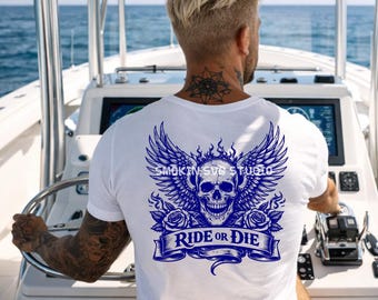 Ride or Die squelette motard SVG PNG DXF | Fichier de gravure laser moto tête de mort | Gravure sur bois, cnc, sublimation de conception de gravure sur métal