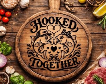 Hooked Together SVG PNG DXF | Cute Fish Couple Cut File | Fishing Love Svg | Laser Engraving | Sublimation Png