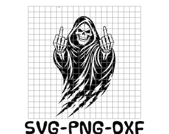 Grim Reaper Gives Middle Finger SVG | Giving the Finger | Hooded Reaper | Offensive Funny Single-Cut  Cricut Cut File & Laser Engraving DXF
