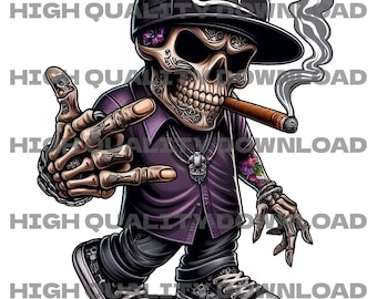 Dead Cool Skeleton PNG – Gangster Skull Clipart | High Resolution Digital Download | Hip Hop Skeleton | Sticker Design | Commercial Use
