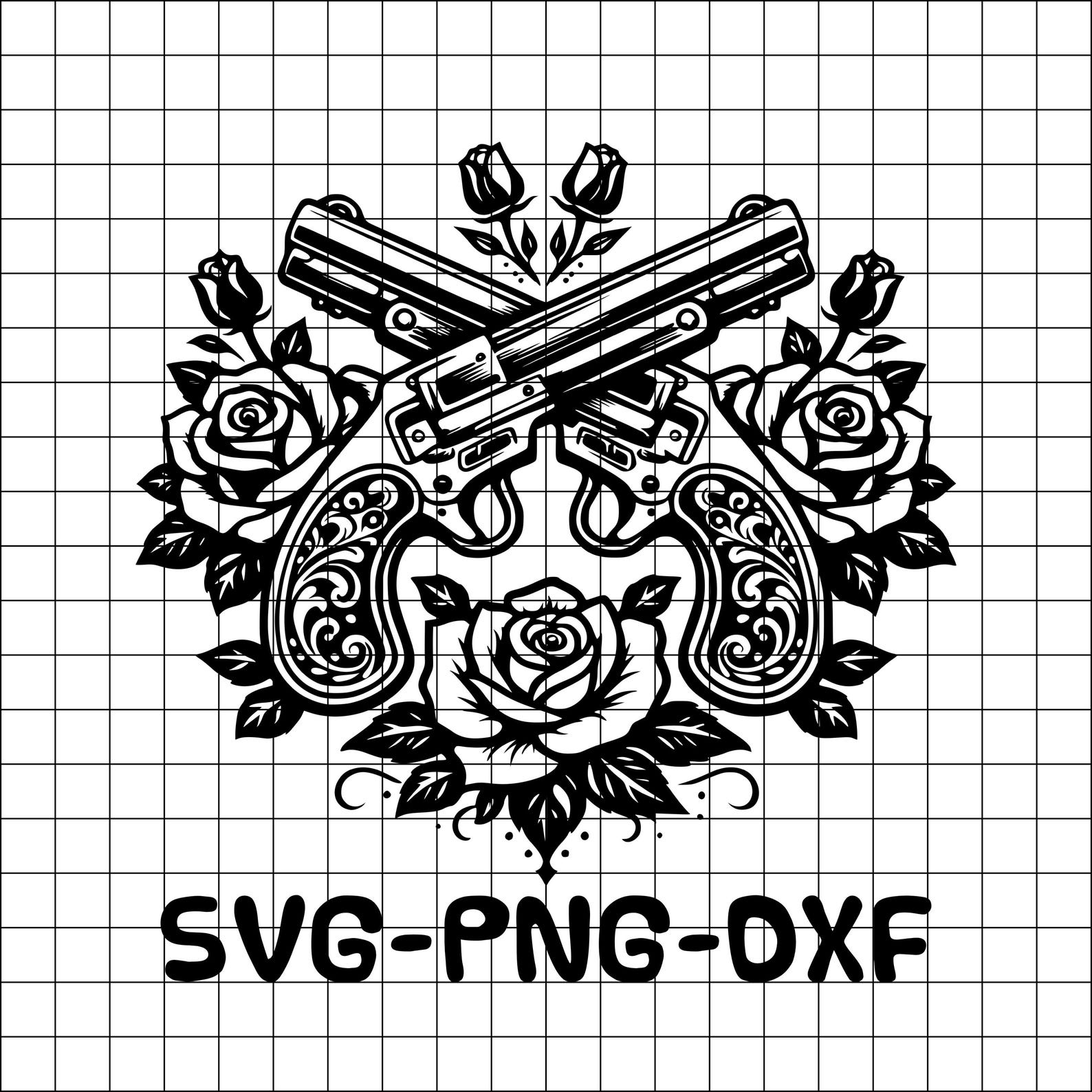 Crossed Revolvers Roses SVG DXF PNG Guns and Roses Svg Western Guns ...