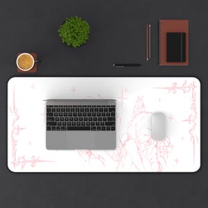 Captured Stars Angel Sketch Desk Mat | Pastel Pink Illustration, Large Mouse Pad image 5