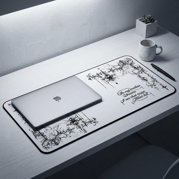 Silent Hill Ornate Victorian Script Desk Mat | Gothic Floral Scroll Mousepad