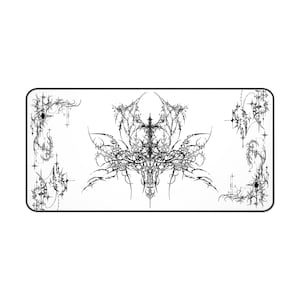 Ornate Gothic Symmetric Illustration Desk Mat | Black White Tattoo Style image 2