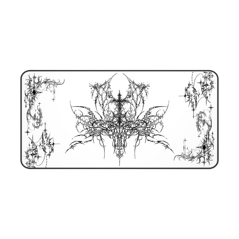 Ornate Gothic Symmetric Illustration Desk Mat | Black White Tattoo Style image 2