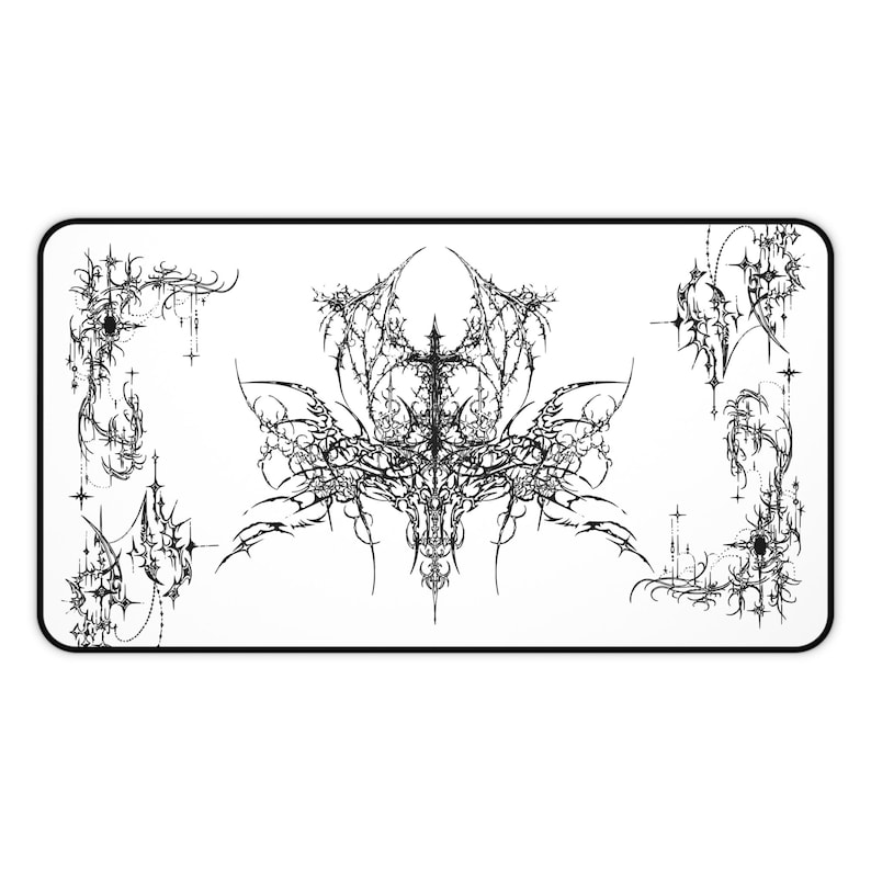 Ornate Gothic Symmetric Illustration Desk Mat | Black White Tattoo Style image 6