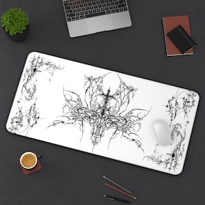 Ornate Gothic Symmetric Illustration Desk Mat | Black White Tattoo Style image 4