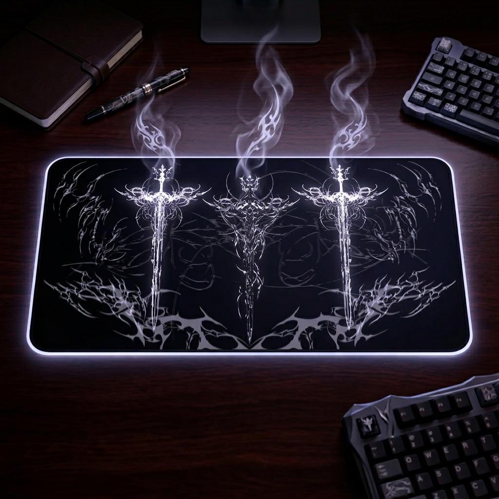 Cybersigilism Swords Desk Mat, Vibrating Background Gaming Mouse Pad ...