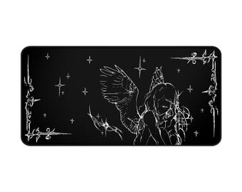 Cybersigilism Angel Stars Desk Mat, Mystical Futuristic Workspace Mouse Pad