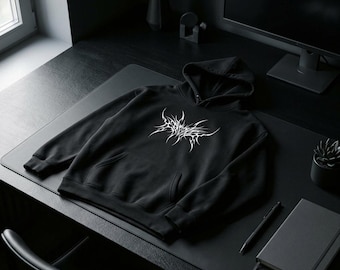 Felpa con cappuccio Cybersigilism, felpa tecnica, maglione gotico, streetwear unisex, giacca in rete scura