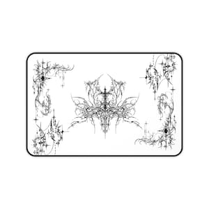 Ornate Gothic Symmetric Illustration Desk Mat | Black White Tattoo Style image 9