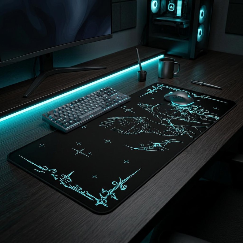 Blue Angel Sketch Desk Mat | Gaming Mouse Pad, Celestial Line Art - Etsy