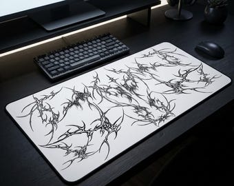 Monochrome Tribal Symmetry Desk Mat | Black White Abstract Pattern