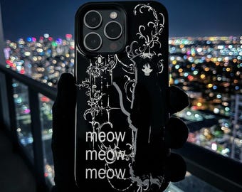 Goth Cat Meow Phone Case | Magnetic Impact-Resistant Case