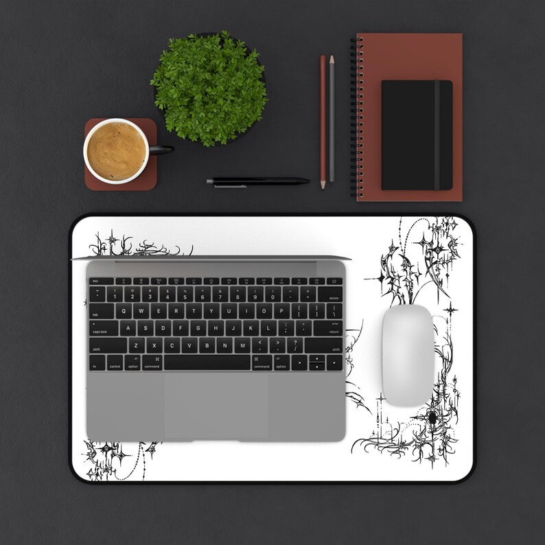 Ornate Gothic Symmetric Illustration Desk Mat | Black White Tattoo Style image 11
