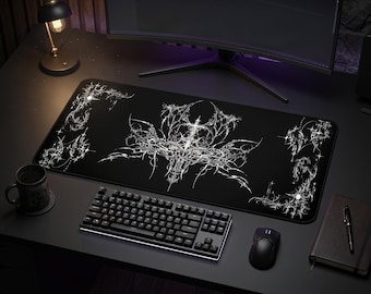 Ornate Gothic Flourish Desk Mat | Black White Decorative Mousepad