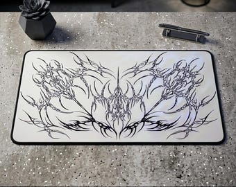 Desk Mat, Abstract Cybersigilism Design, Tech Office Accessory, Gaming Mouse Pad
