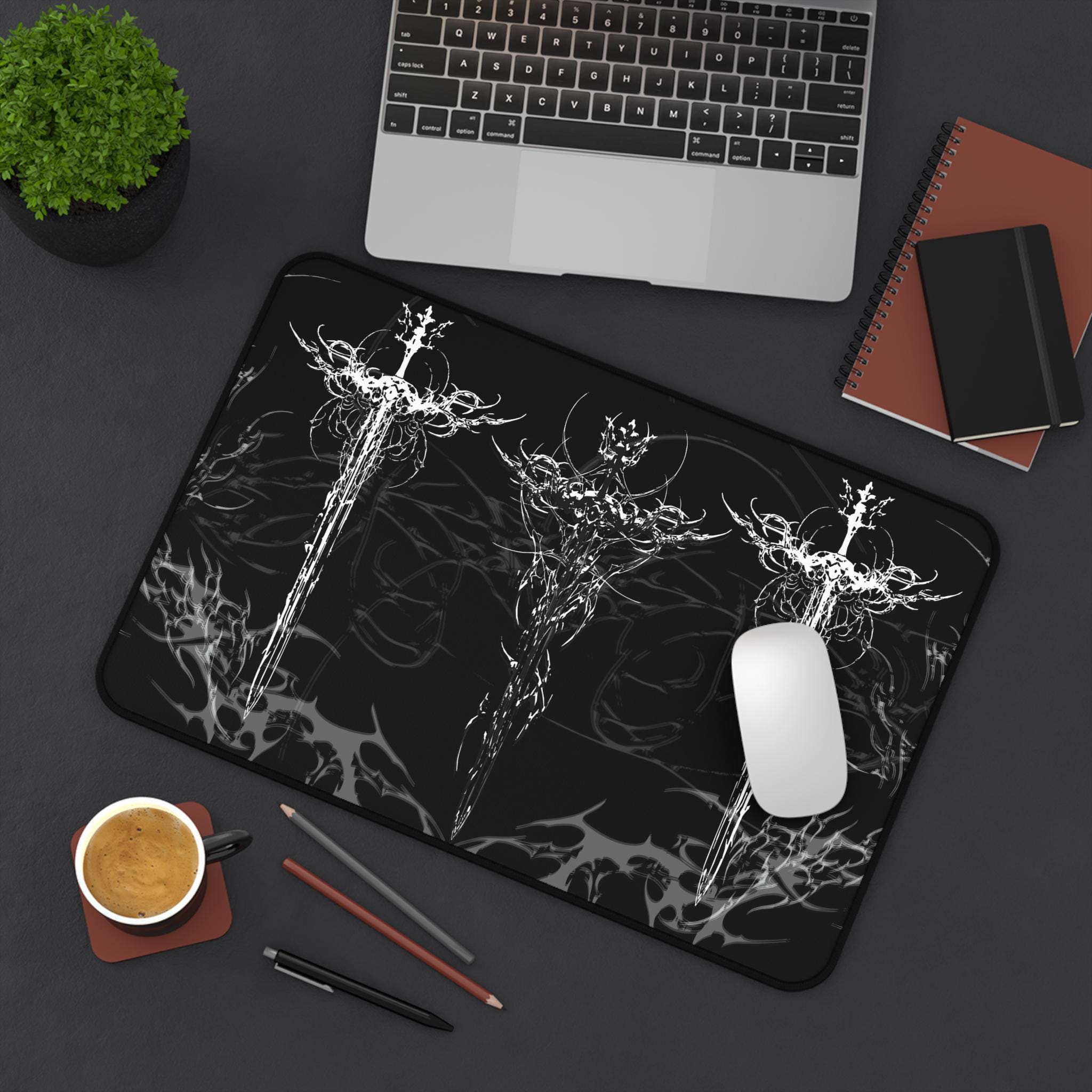 Cybersigilism Swords Desk Mat, Vibrating Background Gaming Mouse Pad ...