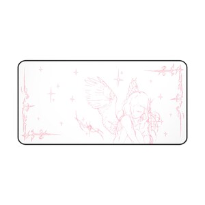 Captured Stars Angel Sketch Desk Mat | Pastel Pink Illustration, Large Mouse Pad image 3