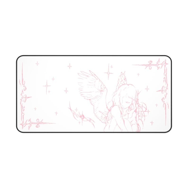 Captured Stars Angel Sketch Desk Mat | Pastel Pink Illustration, Large Mouse Pad image 3