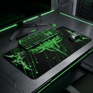 Neon Digital Sigil Cybersigilism Desk Mat | Cyber Matrix Gaming Mousepad