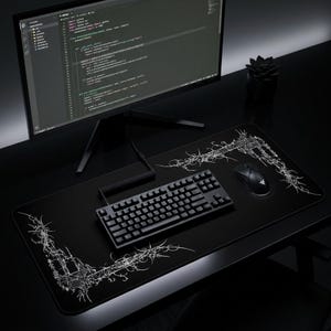 Cybersigilism Desk Mat, Computer Workstation Pad, Gaming Mouse Pad, Digital Art Desk Accessory, Tech Office Decor, Cyberpunk Desk Organizer