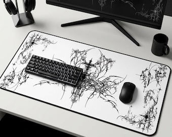 Ornate Gothic Symmetric Illustration Desk Mat | Black White Tattoo Style