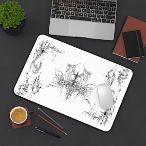 Ornate Gothic Symmetric Illustration Desk Mat | Black White Tattoo Style image 10
