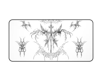 Inverted Cybersigilism Mouse Pad, Angel Sword Desk Mat, Gaming Accessories, Office Decor, Computer Desk Pad, Magic Symbols Desk Blotter