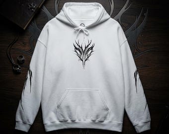 Sudadera con capucha gótica de cibersigilo, sudadera urbana ciberpunk.