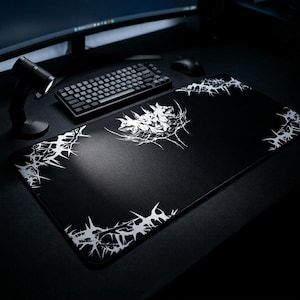 Three-Headed HoundsTribal Art Desk Mat | Black Gothic Gaming Mousepad