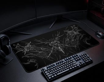 Alfombrilla de escritorio Cybersigilism Sword Warrior, alfombrilla de ratón para juegos de arte fantástico, protector de neopreno para portátil