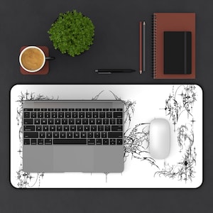 Ornate Gothic Symmetric Illustration Desk Mat | Black White Tattoo Style image 8