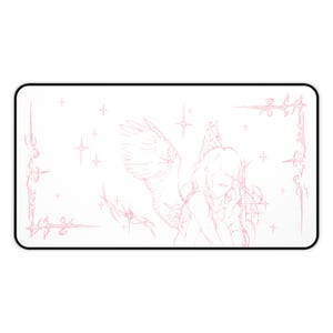 Captured Stars Angel Sketch Desk Mat | Pastel Pink Illustration, Large Mouse Pad image 6