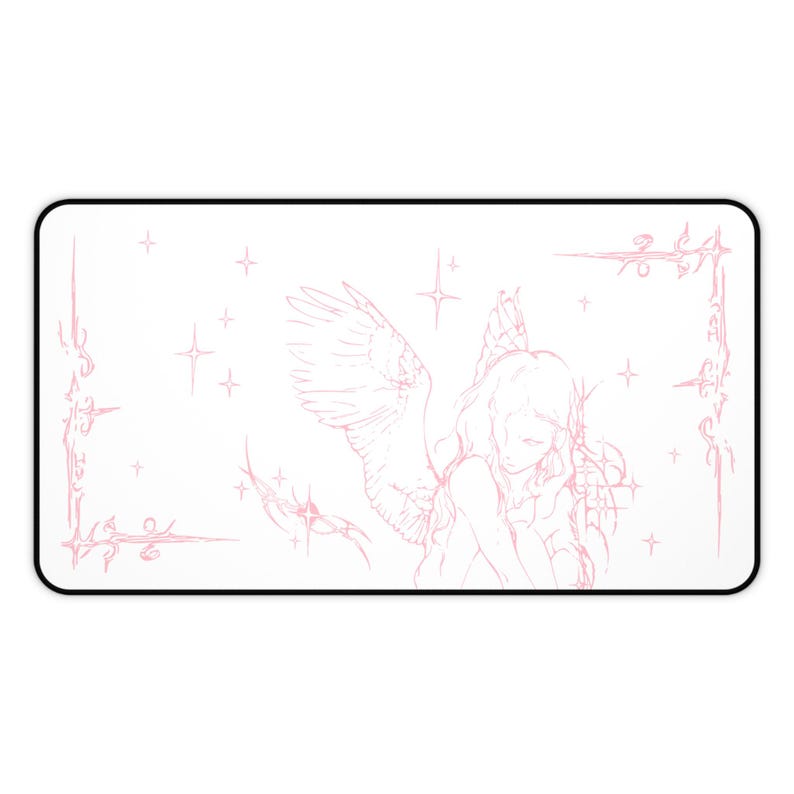 Captured Stars Angel Sketch Desk Mat | Pastel Pink Illustration, Large Mouse Pad image 6