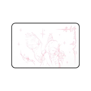 Captured Stars Angel Sketch Desk Mat | Pastel Pink Illustration, Large Mouse Pad image 9