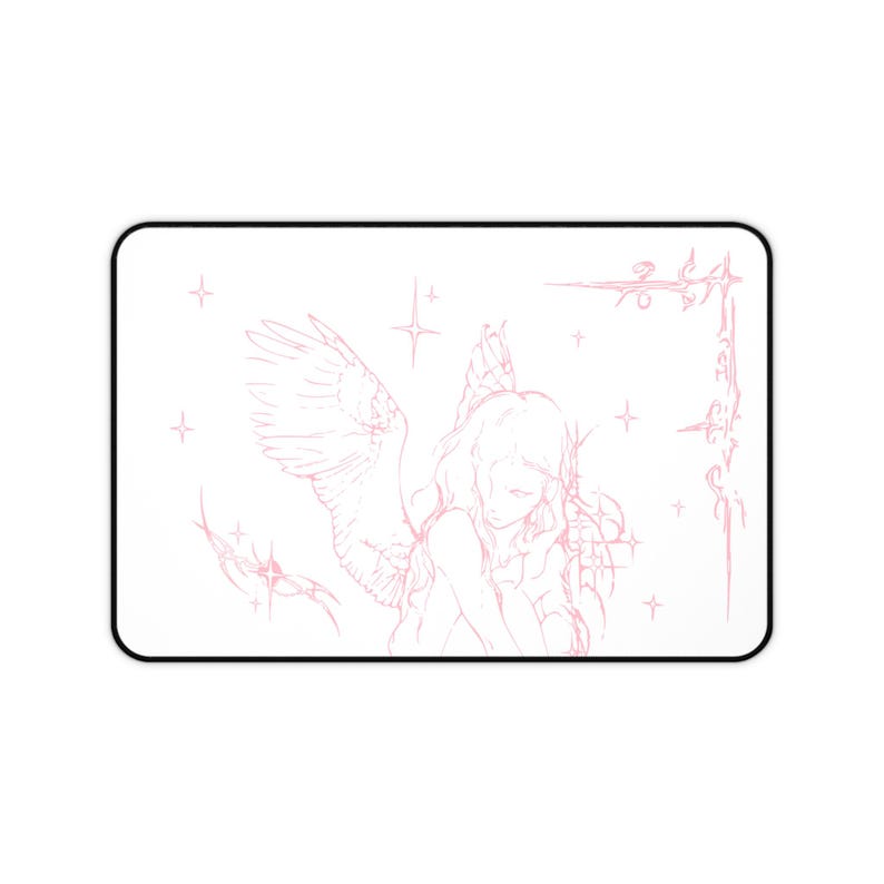 Captured Stars Angel Sketch Desk Mat | Pastel Pink Illustration, Large Mouse Pad image 9
