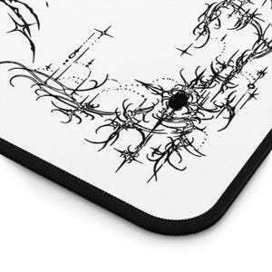 Ornate Gothic Symmetric Illustration Desk Mat | Black White Tattoo Style image 12